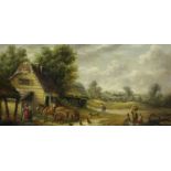 Follower of Georgina Lara (British, 19th Century) - Village scenes at harvest, oil on canvas, a