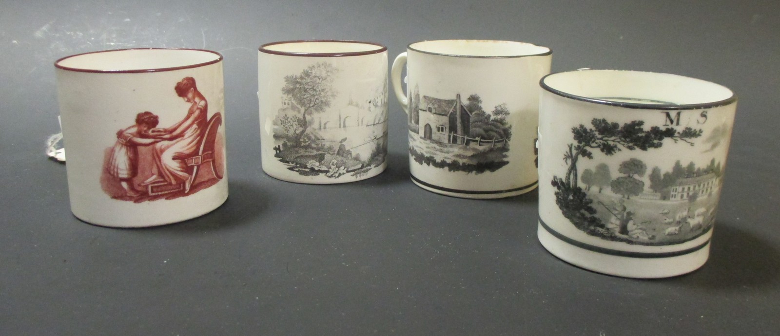 Twelve Regency Bat printed & similar coffee cans, inc. Machin, factory Z, Spode & others