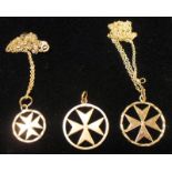 Three gold Maltese Cross pendants