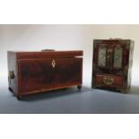 A Regency tea caddy, and a small Chinese mounted jewellery box