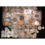 An assortment of British and Foreign copper and silver coins, poor condition, various reigns