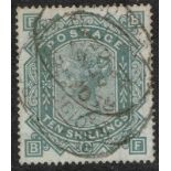 10s Grey-green on white paper, Wmk Anchor, 3 indistinct London registered pmks. Slight stain at top,