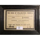 Duke of Wellington's Funeral, 18th November 1852, a framed ticket (two guineas)