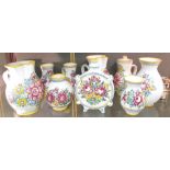 A group of large Slovakian Modra floral decorated jugs and vases (10)