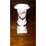 A French spill vase, the thistle shape on square foot painted with pink roses and gilt, crossed