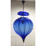 An Ottoman-style blue hanging lamp