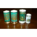 A pair and two other Spode spill vases, the pair gilt with birds on a green ground, 10.5cm high, one