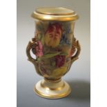 A Ridgway spill vase painted with flowers on a gold ground, 15.5cm high  Good. For an illustration