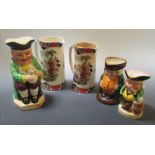 A Royal Doulton Toby jug 'The Squire' together with two other Toby jugs and two Burselem Imari