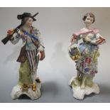 A pair of Plaue on Havel figures of a huntsman and his wife