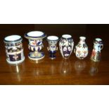 Six Imari palette vases, one of the two Davenport with silver mounted rim, 8.5cm high, the tallest