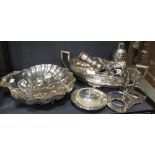 Two silver plated scallop shell dishes, together with various silver plated wares includign a WMF