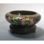 A Japanese cloisonne bowl with hardwood stand (a/f)