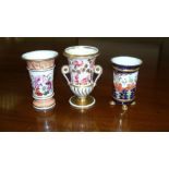 Three various vases, one attributed to Mayer and Newbold and painted with flowers between bead