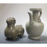 A celadon ewer and a ram water dropper