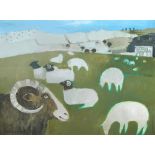 § Mary Fedden, OBE, RA (British, 1915-2012) Sheep in Yorkshire signed lower left "Fedden 1985" oil