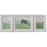 § David Payne (British, 20th Century) Avebury watercolour, a triptych (3) - 20 x 13cm (8 x 5in),