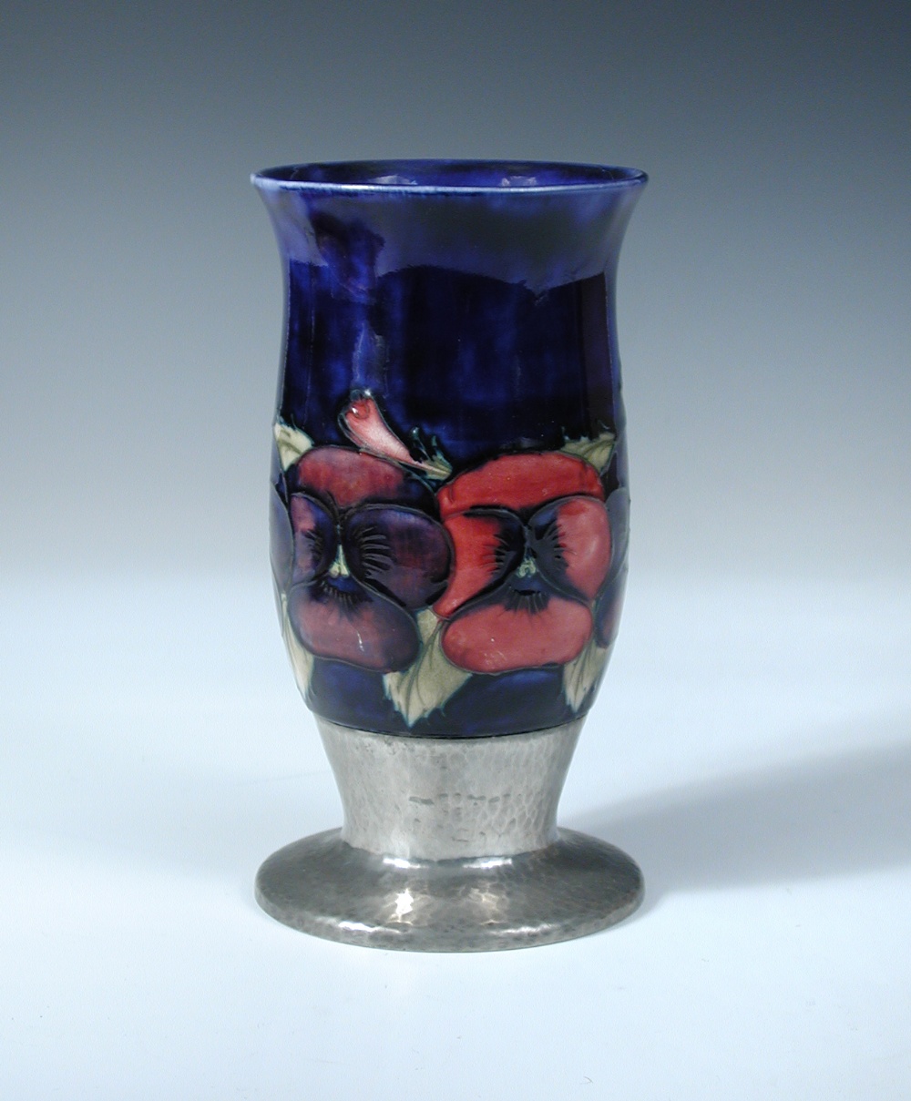 A Moorcroft pomegranate pattern trumpet vase with Tudric pewter foot, together with a Moorcroft - Image 2 of 2