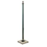 A 20th century glass and bronzed metal standard lamp, the square section central column with