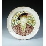 A Gateshead Art Pottery charger painted with a portrait of Edward VI after Hans Holbein, circa