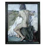 § Leo Putz (Austrian, 1869-1940) Nude signed upper right "Leo Putz" oil on canvas, in a black and