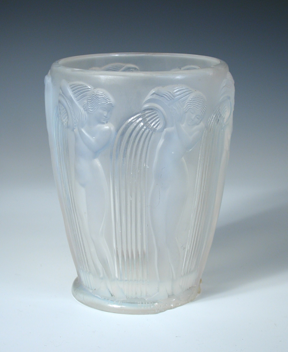 René Lalique, a Danaides pattern opalescent glass vase, decorated with a series of nude female water