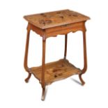 A Nancy School Art Nouveau marquetry work table signed H. Hazard, circa 1900, the hinged top with