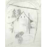 § Sir William Nicholson (British, 1872-1949) Farm Buildings, France charcoal 21 x 16½cm (8 x 6in)