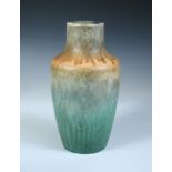 A Ruskin crystalline glaze vase, the shouldered form glazed in streaks of green and orange, dated