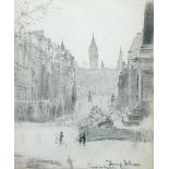 § Ernest Borough Johnson (British, 1866-1949) View from Trafalgar Square down Whitehall signed and