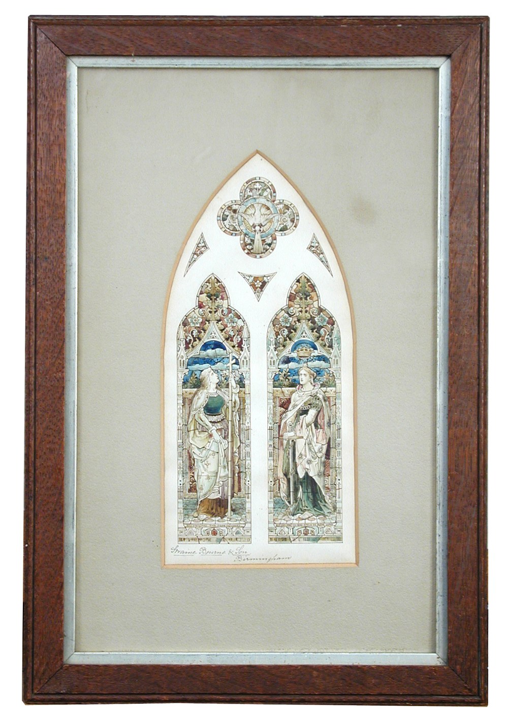 Swaine Bourne and Son, Birmingham, a design for a stained glass window, within an arched mount, each