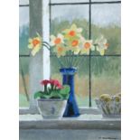 § Martin MacKeown (British, 1931-2003) Spring flowers on the window sill signed lower right "M