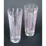 René Lalique, a pair of Figurines pattern tot glasses, each with a series of figural panels,