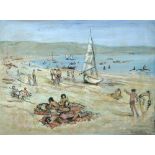 French School (20th Century)  Beach scene, south of France signed indistinctly lower right "