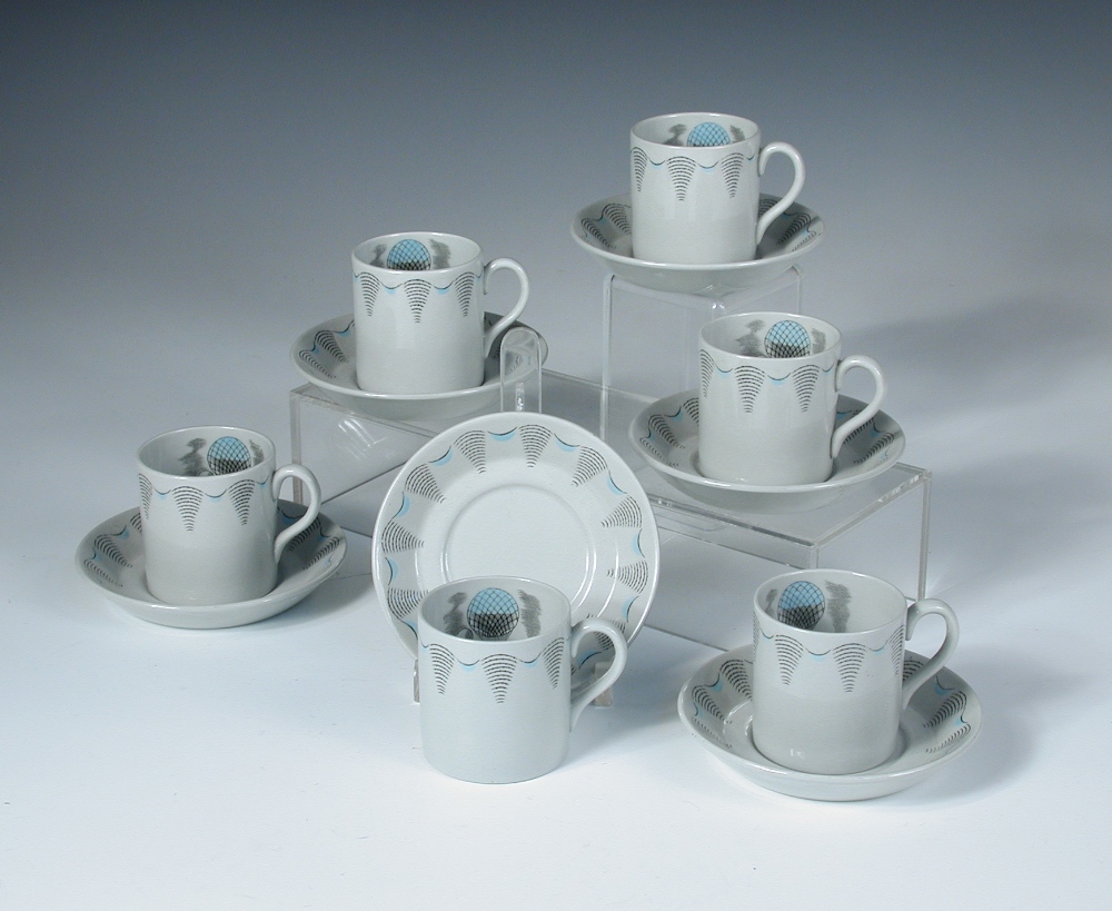 Eric Ravilious for Wedgwood, a collection of Travel pattern wares, comprising six coffee cans and