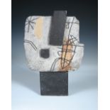 § John Maltby (born 1936), a large slab vase, of rectangular section, painted in slip with