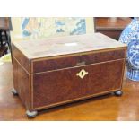 A Regency burr yewwood tea caddy and a satinwood tea caddy (2) 30cm wide each