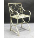 A painted wrought iron garden chair
