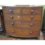 A Regency mahogany bowfront chest of drawers, on turned legs, 89cm high x 91cm wide