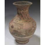 A red boxed Han style pottery vase