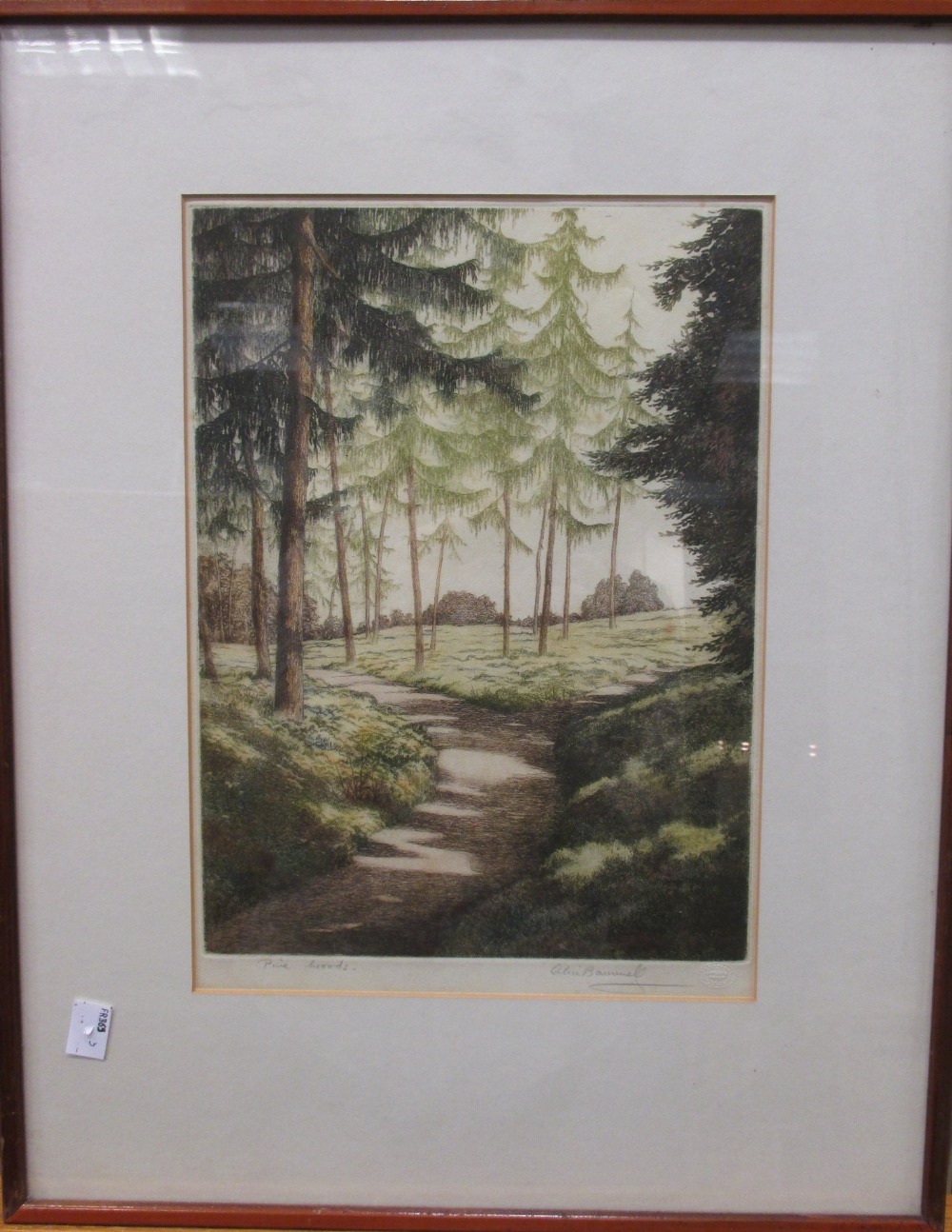 Alice Barnwell (British, 1910 - 1980), Pine woods, print, artist's proof, inscribed lower left in