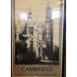 A Cambridge London & North Eastern Railway poster featuring King's College, 101 x 62.5cm, within