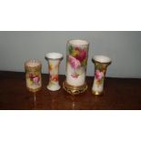 Four various Royal Worcester vases painted with pink roses and other flowers, the tallest dated 1917