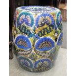 A Chinese 'William de Morgan' printed barrel garden seat