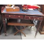 An early Victorian mahogany writing table on gadroon legs, 74cm high x 102cm wide