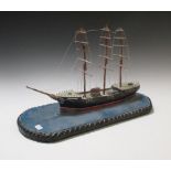 A late 19th century naive painted static model of a sailing ship, probably re-painted