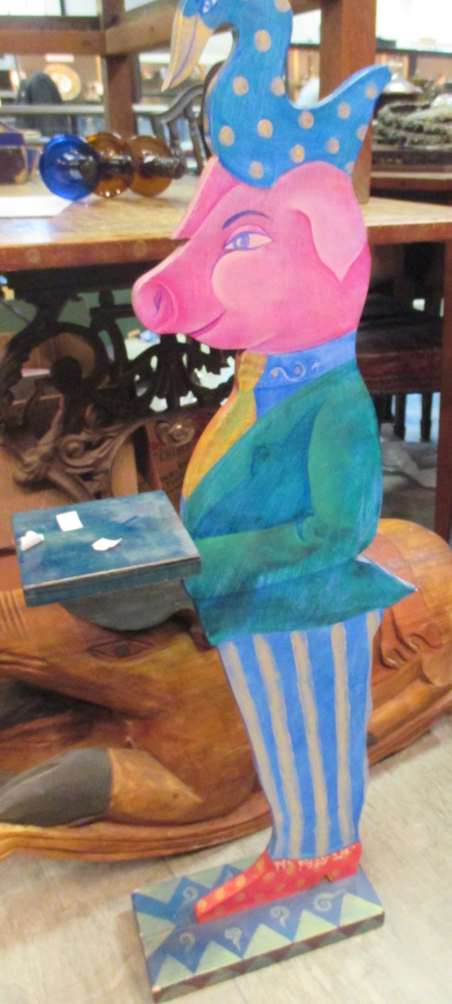A carved wood rocking pig and painted pig dumb waiter. From the collection of the late Christopher - Image 2 of 2