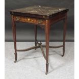 A late Victorian rosewood, marquetry inlaid, envelope card table, 74cm high x 56cm wide