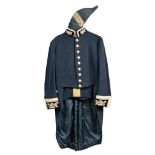 A 19th century Diplomatic court dress frock coat, trousers and bicorn hat, the cuffs and collar