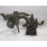 An Indian bronze deity and a Burmese bronze dragon candlestick